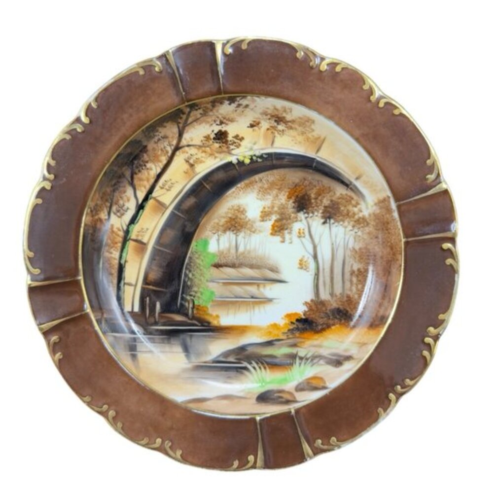 Antique‎ Norcrest Hand Painted Ashtray Dish Plate Beautiful Scene Fine Porcelain